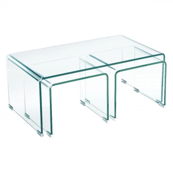 Τραπεζάκι σαλονιού Glasser Clear με 2 βοηθητικά από ενισχυμένο γυαλί 90x50x38εκ.