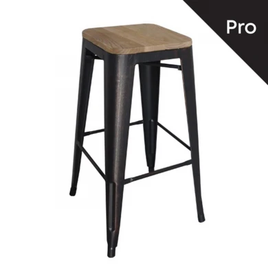 RELIX Wood Natural Oak Bar Stool Steel Antique Black