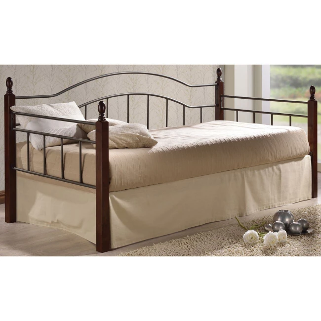Κρεβάτι - Καναπές VINCENT DAYBED μεταλλικός και ξύλινος σε χρώμα μαύρο και καρυδί 90x190εκ.