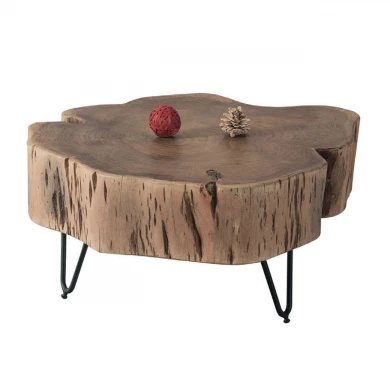 Dunno coffee table with black metallic legs and acacia surface in natural +/-58x56x30cm.