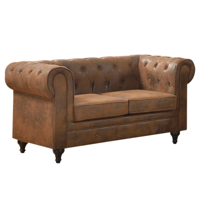 Καναπές CHESTERFIELD διθέσιος με ύφασμα σε χρώμα camel 150x82x77εκ.