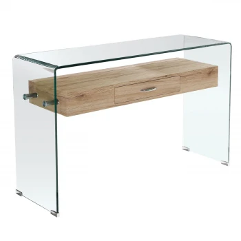 Κονσόλα Glasser wood με ένα ράφι από Mdf και ενισχυμένο γυαλί 12mm σε χρώμα διαφανές 120x40εκ