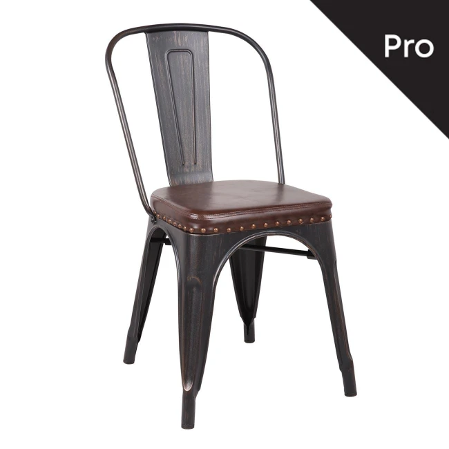 RELIX Chair Steel Antique Black/Pu Seat Dark Brown