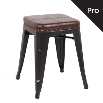 RELIX Low Stool Steel Antique Black/Pu Seat Dark Brown
