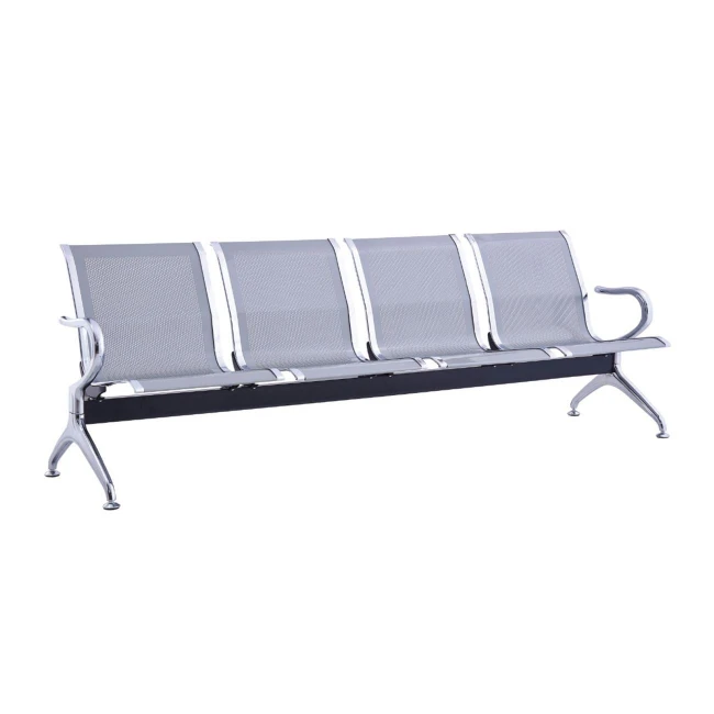 Waiting Seat 4-Seater Steel Mesh Grey (Chrome Frame)