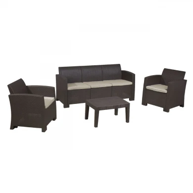 SAVANNA Set K/D (Table+3-Seat Sofa+2 Armchairs) PP-UV Brown/Cushions Grey-White