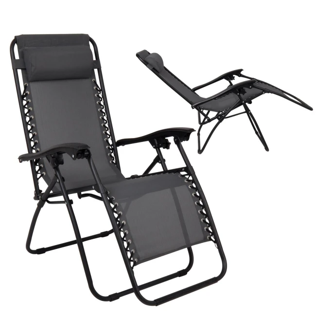 SUPER RELAX Armchair with Footstool Metal Anthracite/Textilene Grey