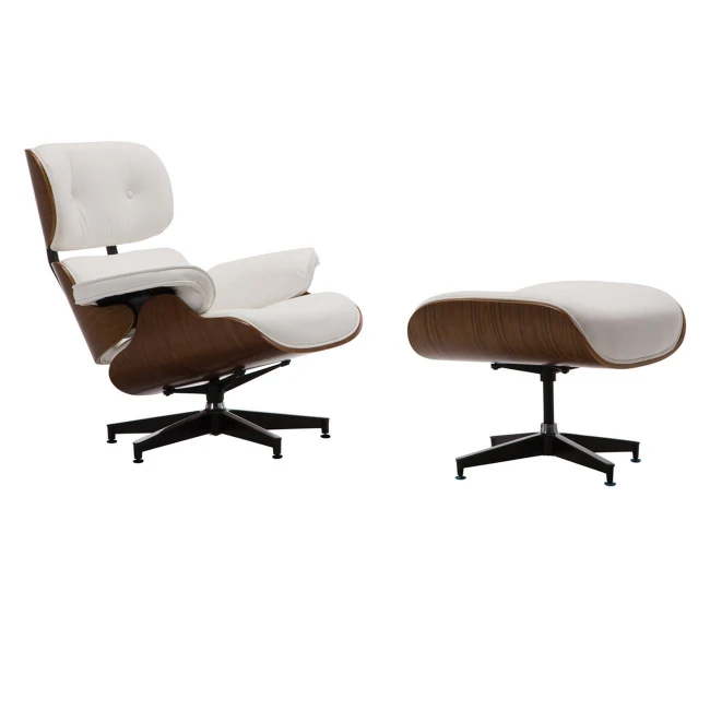 RELAX Armchair With Footrest Stool White Pu