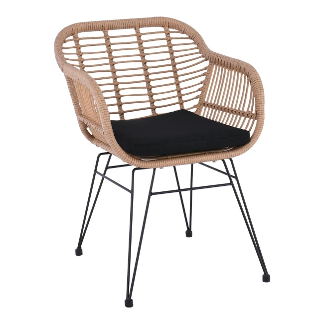 SALSA Armchair Steel Black/Wicker Natural, Cushion Black