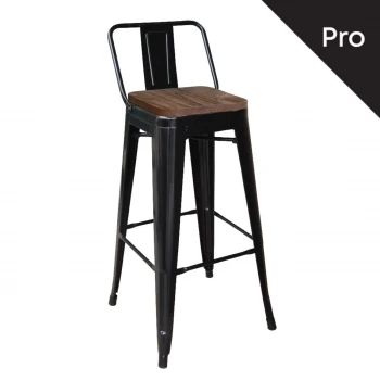 RELIX Wood Dark Oak Bar Stool w/Back Steel Black Matte