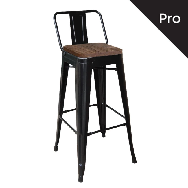 RELIX Wood Dark Oak Bar Stool w/Back Steel Black Matte