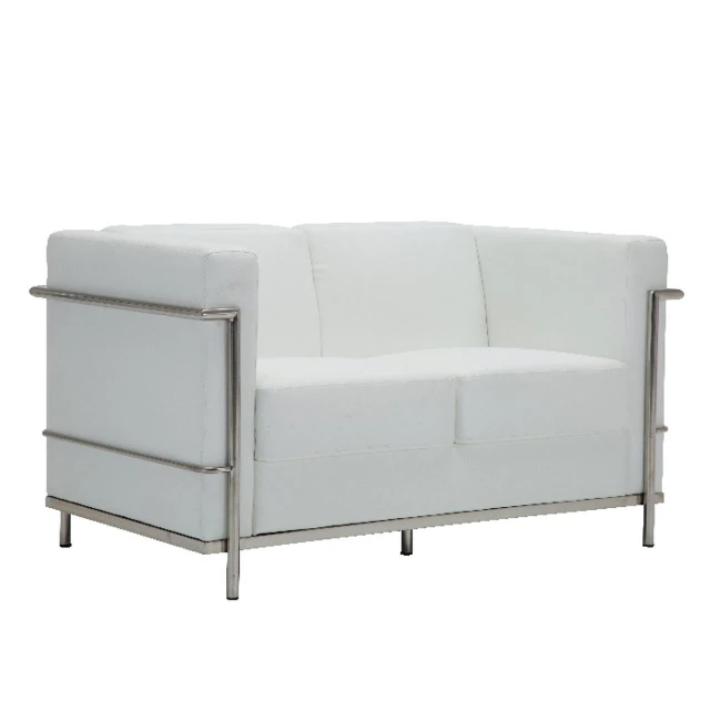Καναπές GENOVA διθέσιος σκελετός χρωμίου τεχνόδερμα PU χρώμα λευκό 130x73x71εκ.