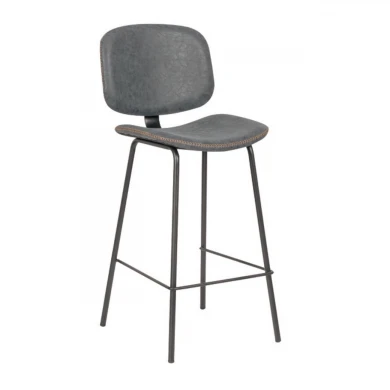 BARLEY Bar Stool Black Metal/Pu Vintage Grey