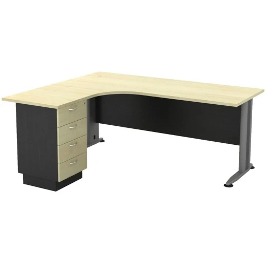 Superior Compact melamine left corner officein dark grey - beech color 180x70x75cm.