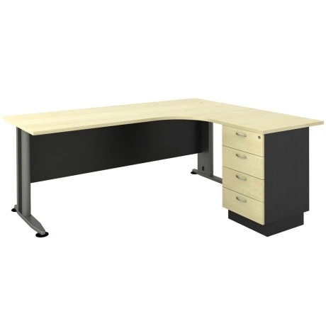 Superior Compact melamine right corner officein dark grey - beech color 180x70x75cm.