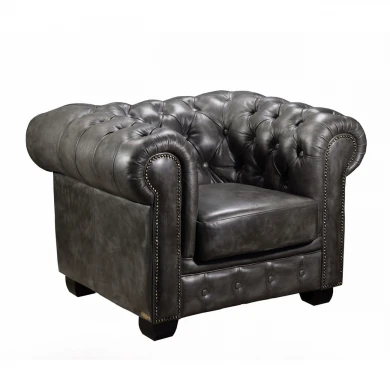 Πολυθρόνα CHESTERFIELD δερμάτινη σε χρώμα antique γκρι 103x92x72εκ.