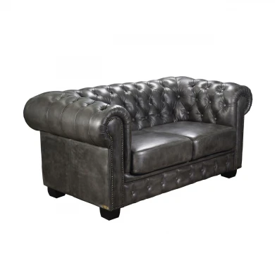 Καναπές CHESTERFIELD διθέσιος δερμάτινος σε χρώμα antique γκρι 160x92x72εκ.