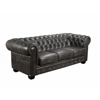 Καναπές CHESTERFIELD τριθέσιος δερμάτινος χρώμα antique γκρι 201x92x72εκ.