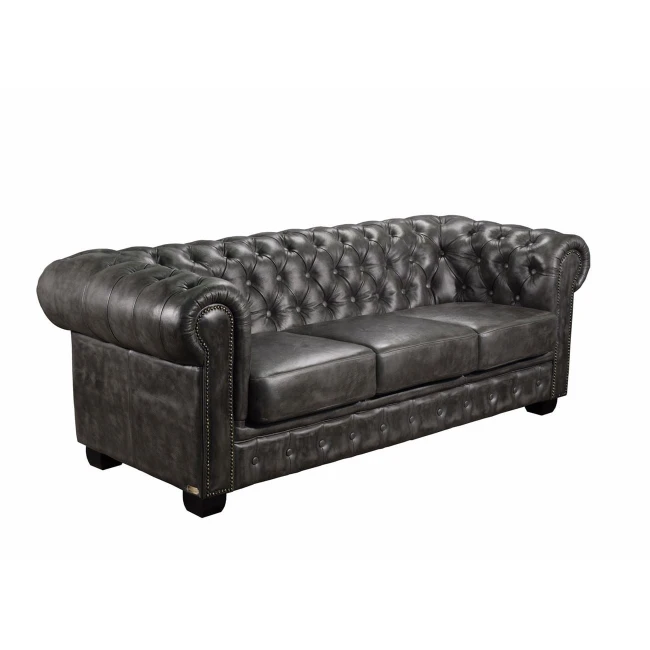 Καναπές CHESTERFIELD τριθέσιος δερμάτινος χρώμα antique γκρι 201x92x72εκ.