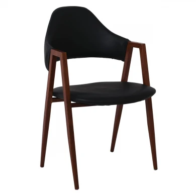 DELTA Walnut Metal Armchair, Black Pu