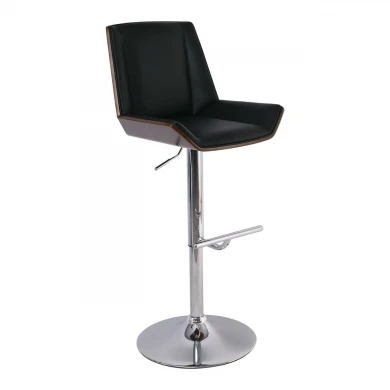 Numan bar stool with chrome base and Pu coating in black color 52x50x62/96cm.