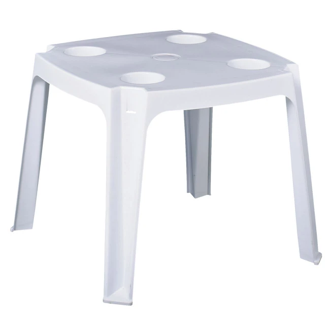 FREDDO Plastic Side Table White w/Cup holder+Umbrella hole
