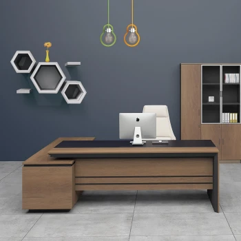 Γραφείο PROLINE δεξιά γωνία χρώμα καρυδί / μαύρο 180x80/160x50εκ.