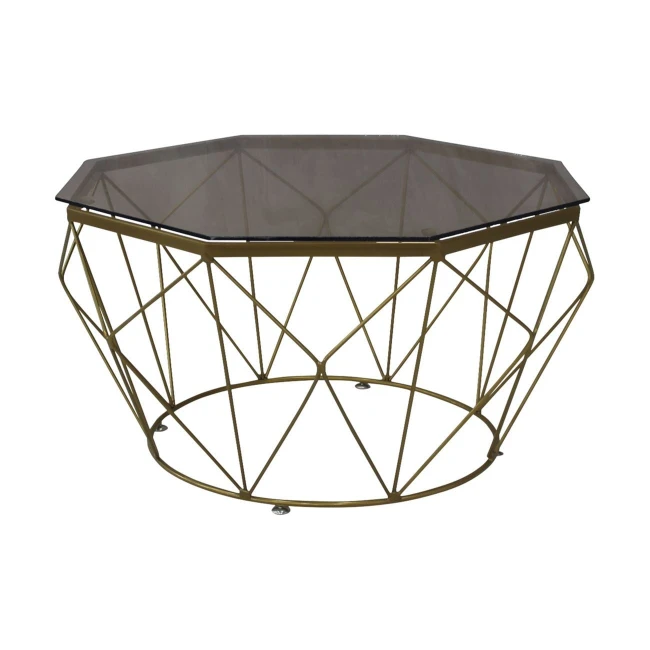 GRID Coffee Table D.87cm Metal Gold Paint/Glass