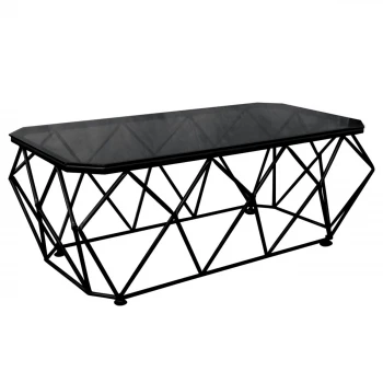 Acton coffee table with metallic frame and glass surface in black color 123x63x44cm.