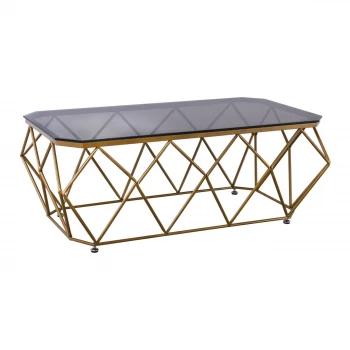 Acton coffee table with metallic frame in golden color - glass surface in black color 123x63x44cm.