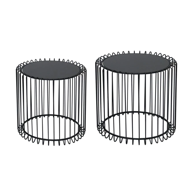 RICO Set-2pcs Coffee Table D.45+D.50cm Steel Black/Glass Smoke