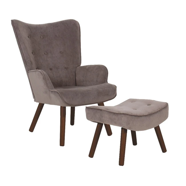 ALMA Set Armchair & Stool Walnut/Brown Velure (K/D)
