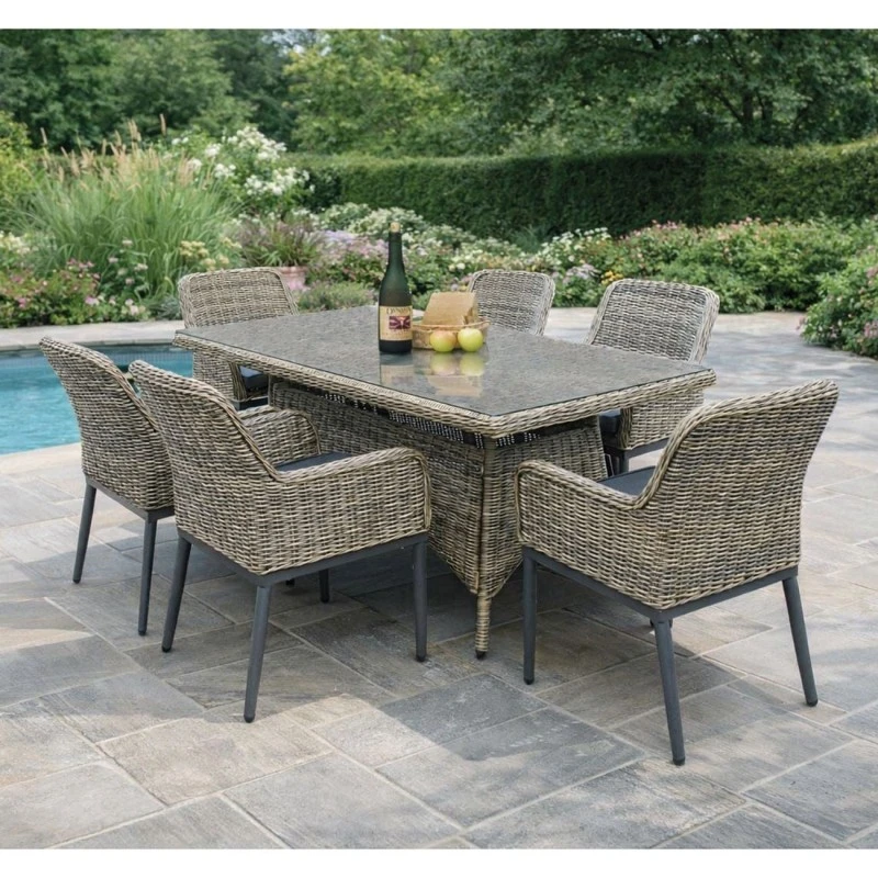 HAVANA Set ALU Table 180x80 + 6 Armchairs Wicker Grey Brown/Cushion Anthracite