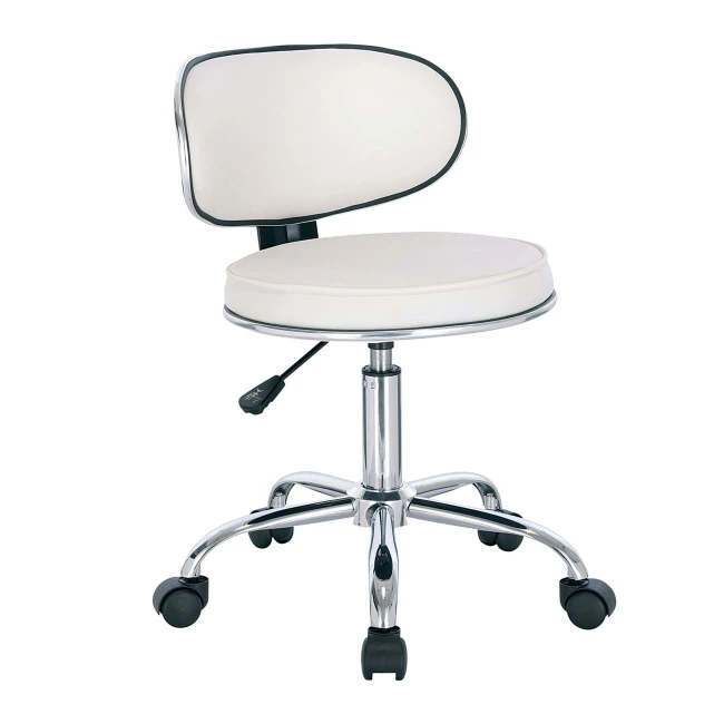 GLORY Stool With Back, Pu White/Chromed Base