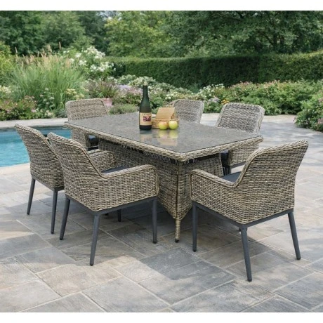 HAVANA Set Τραπεζαρία Κήπου ALU,Wicker Grey Brown-Ανθρακί: Τραπέζι 160x90 + 6 Πολυθρόνες