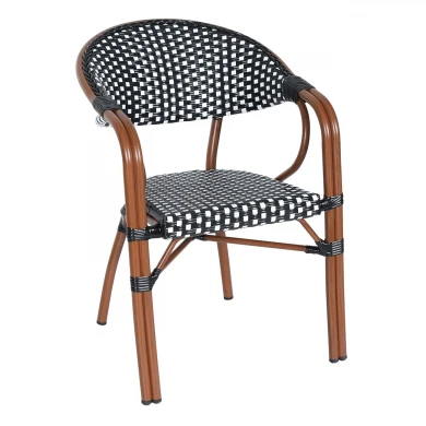 PARIS Armchair Alu Walnut/Wicker White-Black