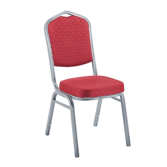 HILTON Banquet chair/Silver Metal Frame/Red Fabric