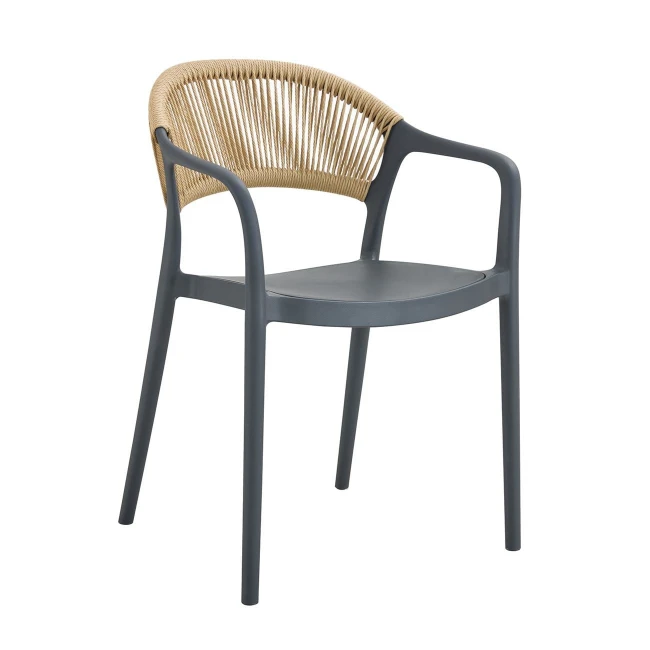 DONNA Armchair-Pro PP-UV Anthracite/Rope Wicker Natural