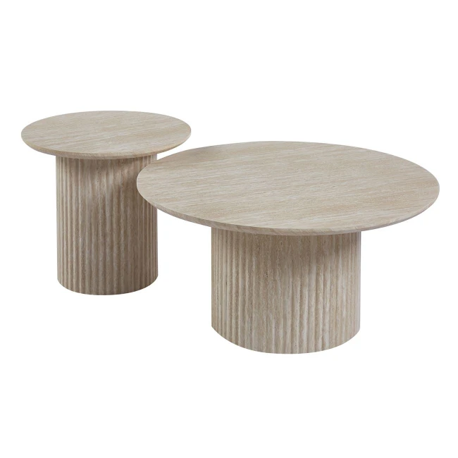 DIAZ Set-2 Coffee Tables D.50cm+D.80cm MDF Natural Stone