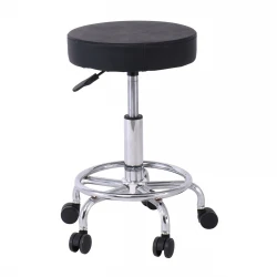 GLORY Stool (with footrest) Pu Black/Chromed Base (D35x47/61cm)