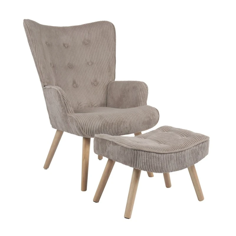 ALMA Set Armchair & Stool Natural / Corduroy Light Brown (K/D)