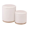 MATIC Set-2 Storage Stool-Side Table Teddy Cream Fabric