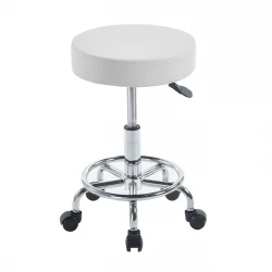 GLORY Stool (with footrest) Pu White/Chromed Base (D35x47/61cm)