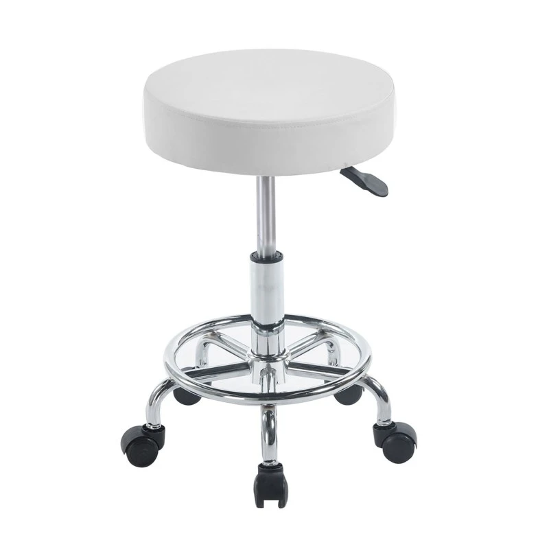 GLORY Stool (with footrest) Pu White/Chromed Base (D35x47/61cm)