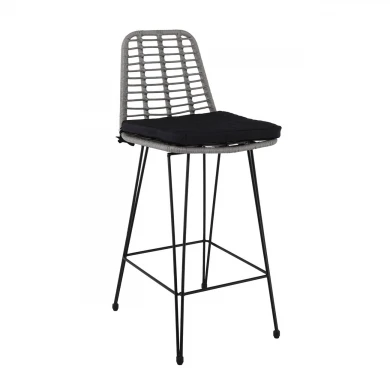 SALSA Bar Stool-Pro with Cushion, Metal Black/Wicker Grey