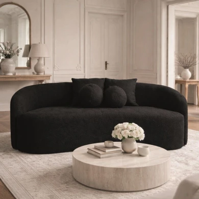 LYON 2-Seater Sofa Teddy Black Fabric
