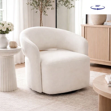 CUBA Revolving Armchair, Teddy White Fabric