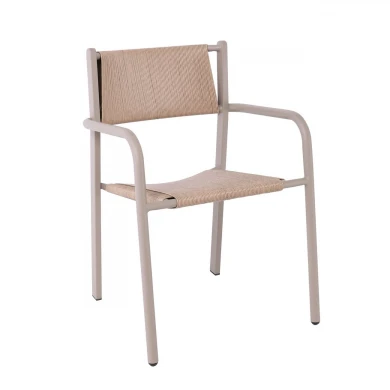 DENVER Πολυθρόνα Dining Στοιβαζόμενη, Αλουμίνιο - Rope Wicker Μπεζ 56x58x82cm