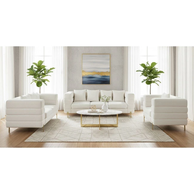 MORRIS Set Σαλόνι - Καθιστικό 3θέσιος + 2θέσιος + Πολυθρόνα Ύφασμα Teddy Άσπρο Set: 3Seater+2Seater+1Seater
