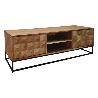 SANTORY TV Board 145x40x47cm Acacia Natural Finish/Steel Black